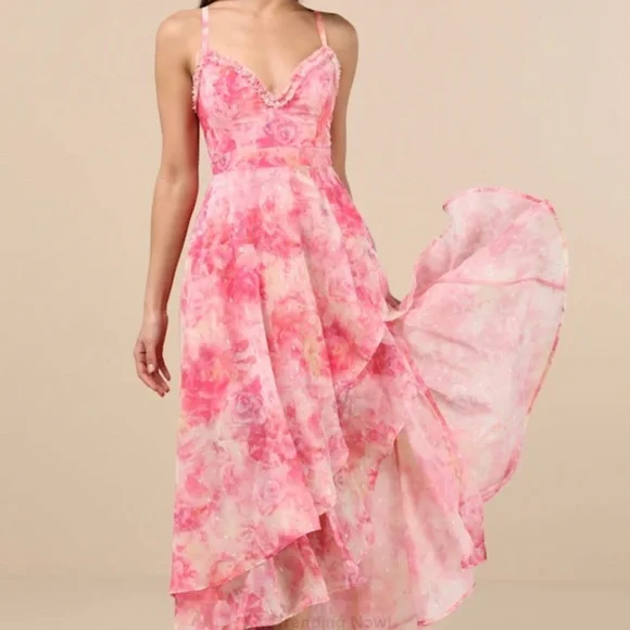 Lulu's Pink Floral Dress - Picture 2 of 2